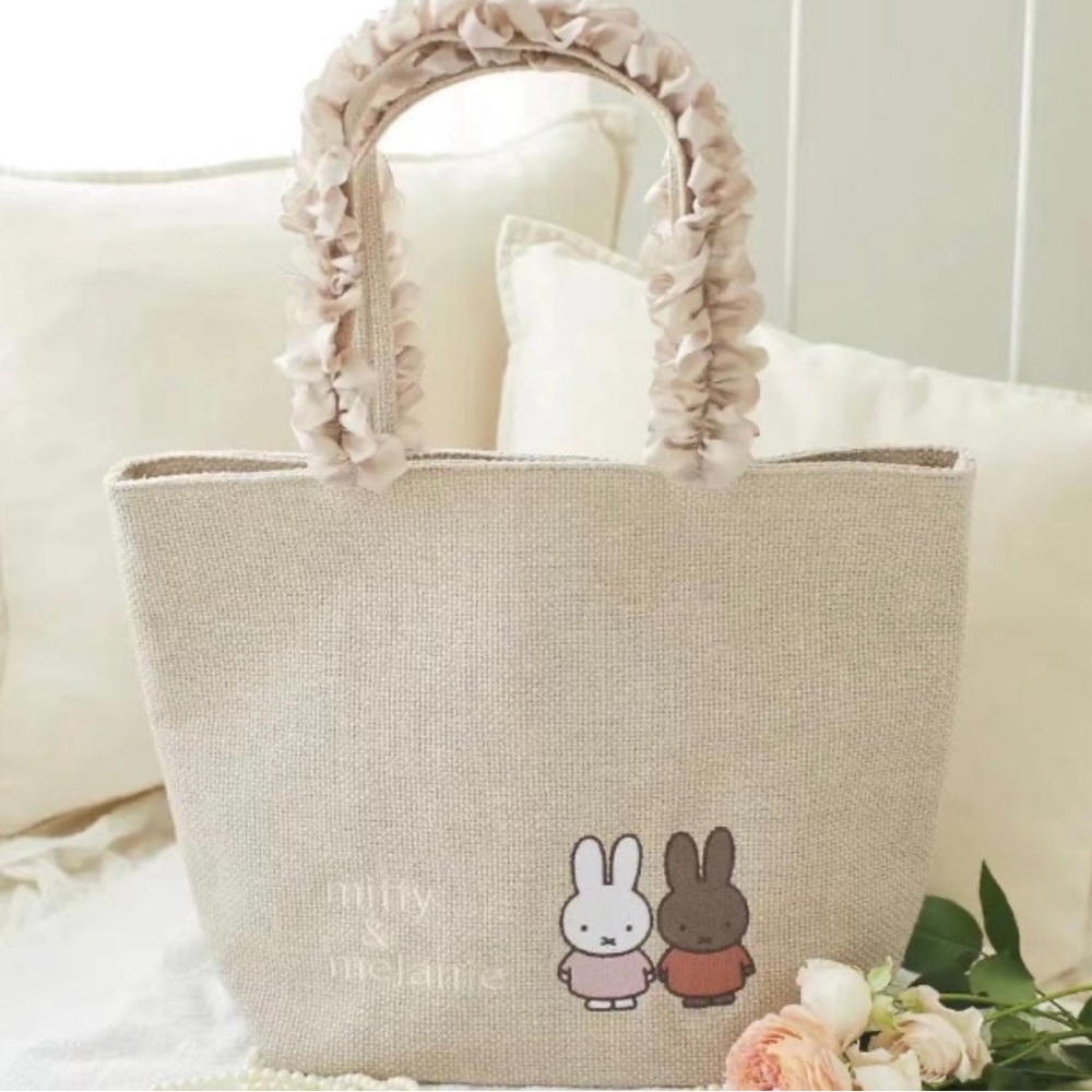 NWOT maison de Fleur x  Miffy and Melanie fabric large tote bag beige